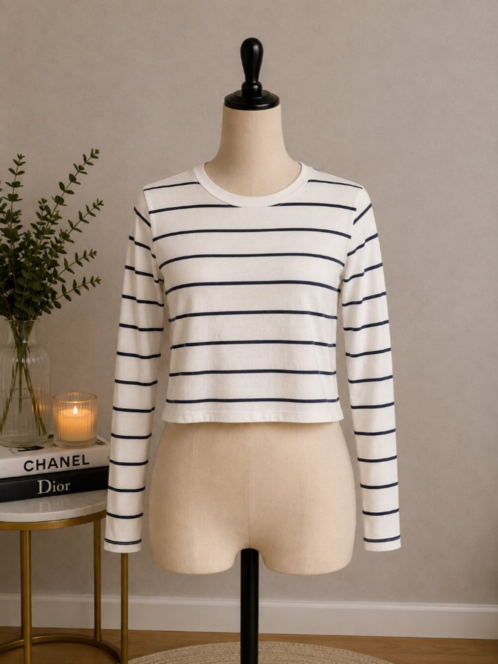 Primark White Tee with Navy Stripes